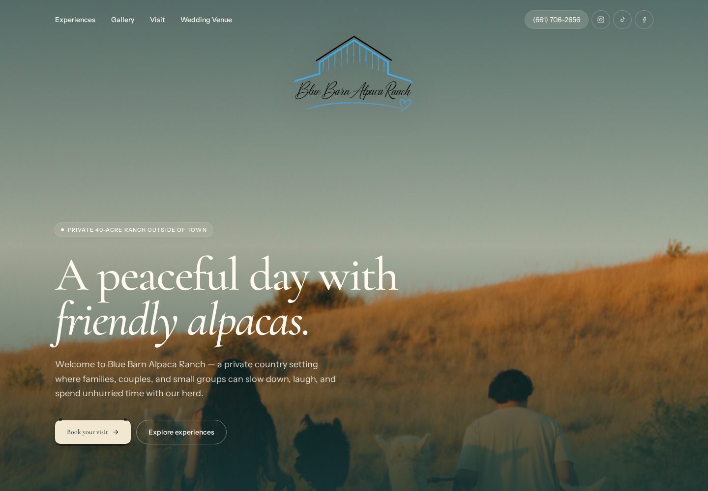 Blue Barn Alpaca Ranch website — Home page