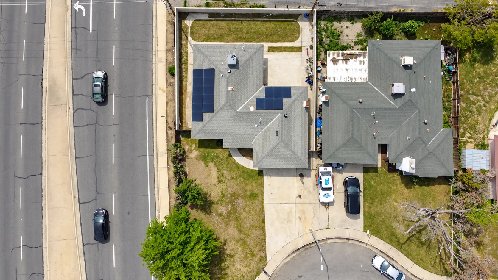 Top-down aerial of the property and surrounding grounds