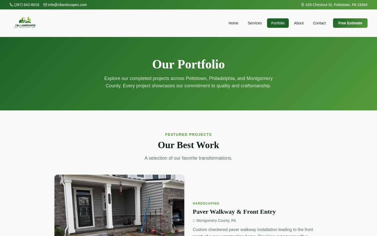 C&L Landscapes & Construction website — Portfolio page