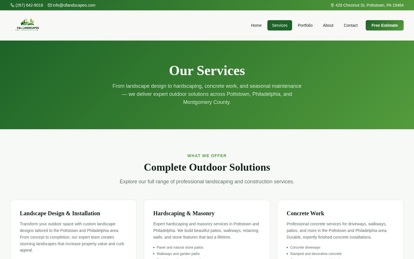 C&L Landscapes & Construction website — Services page