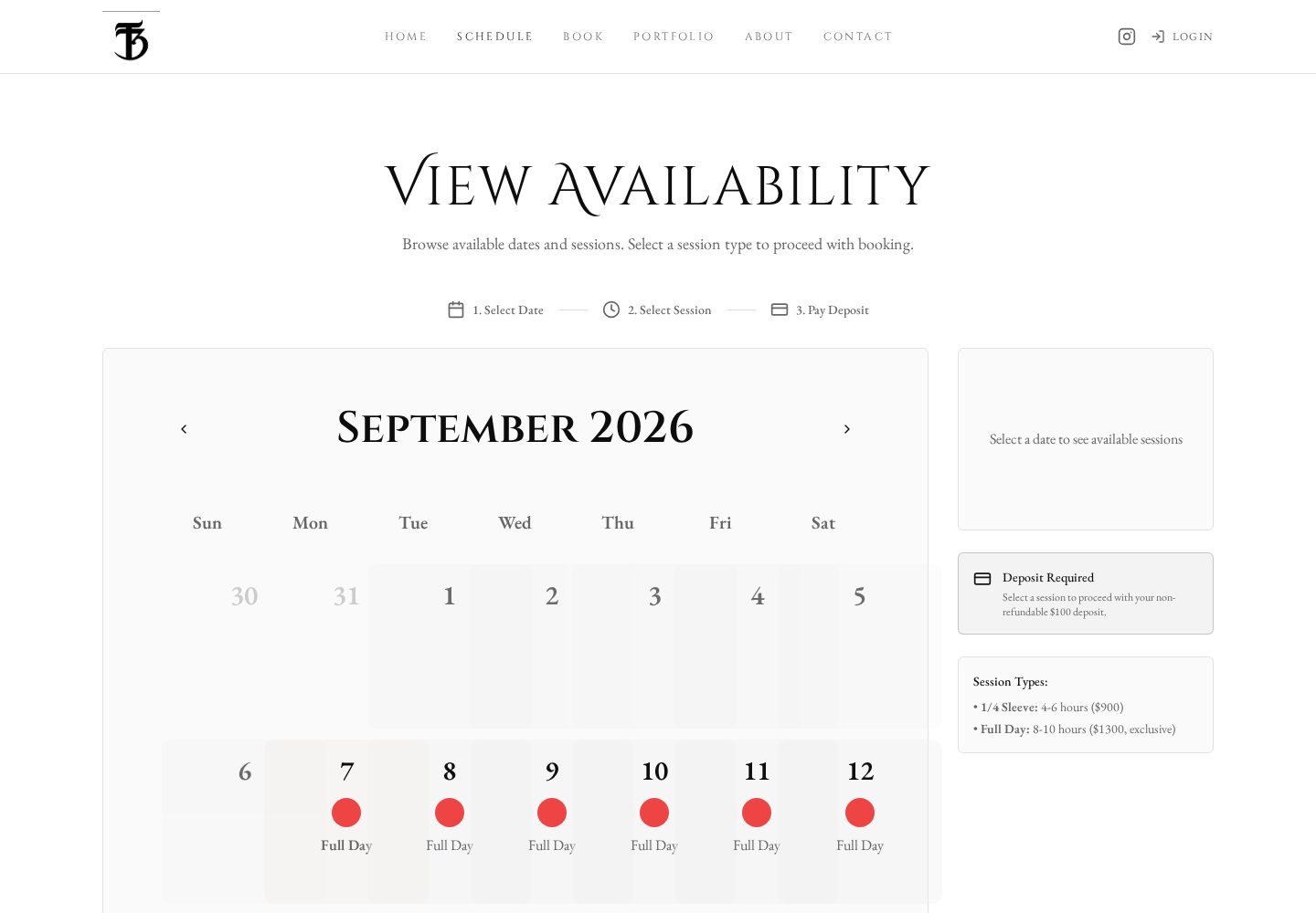 Tony Bailey Art website — Schedule page