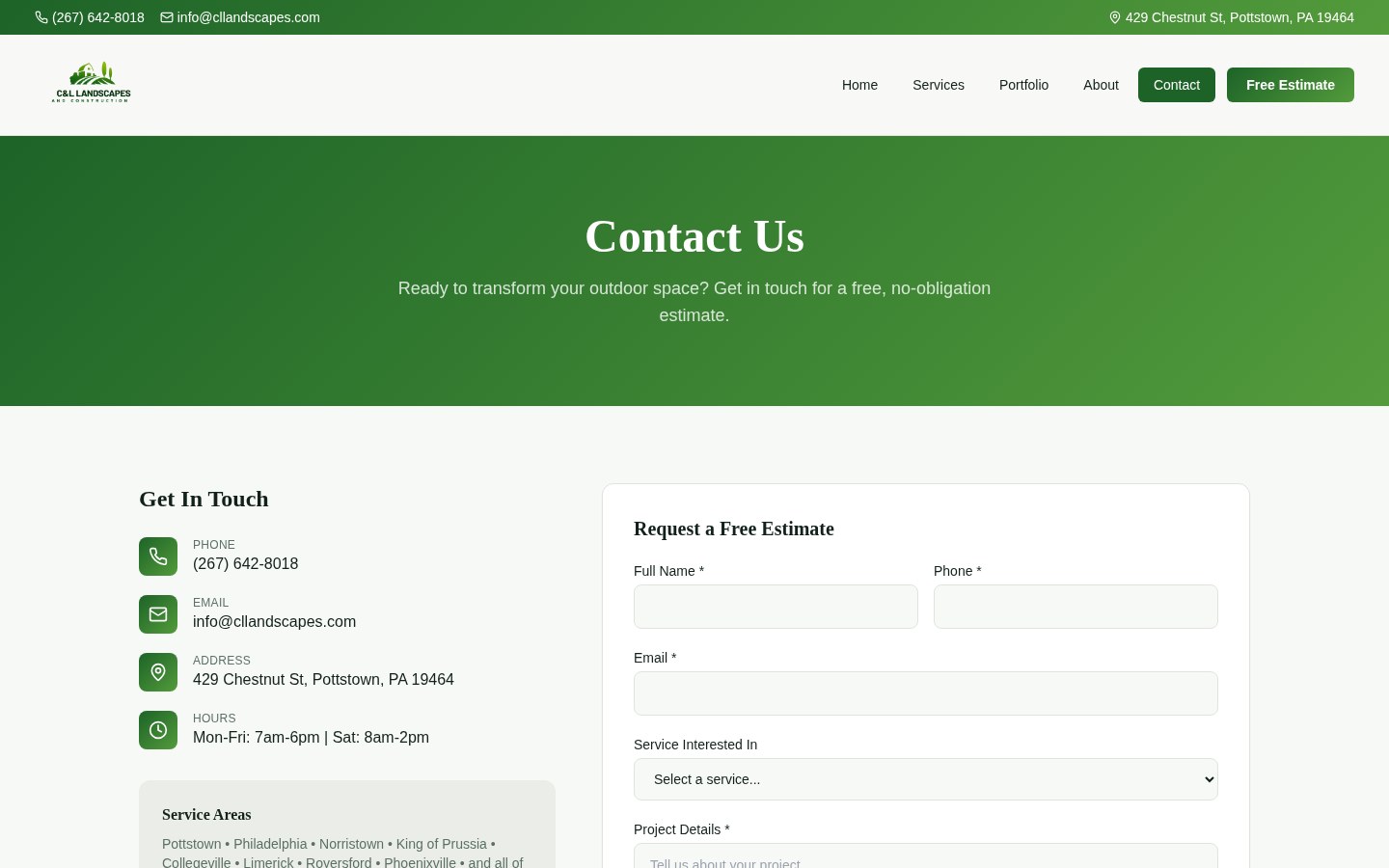 C&L Landscapes & Construction website — Contact page