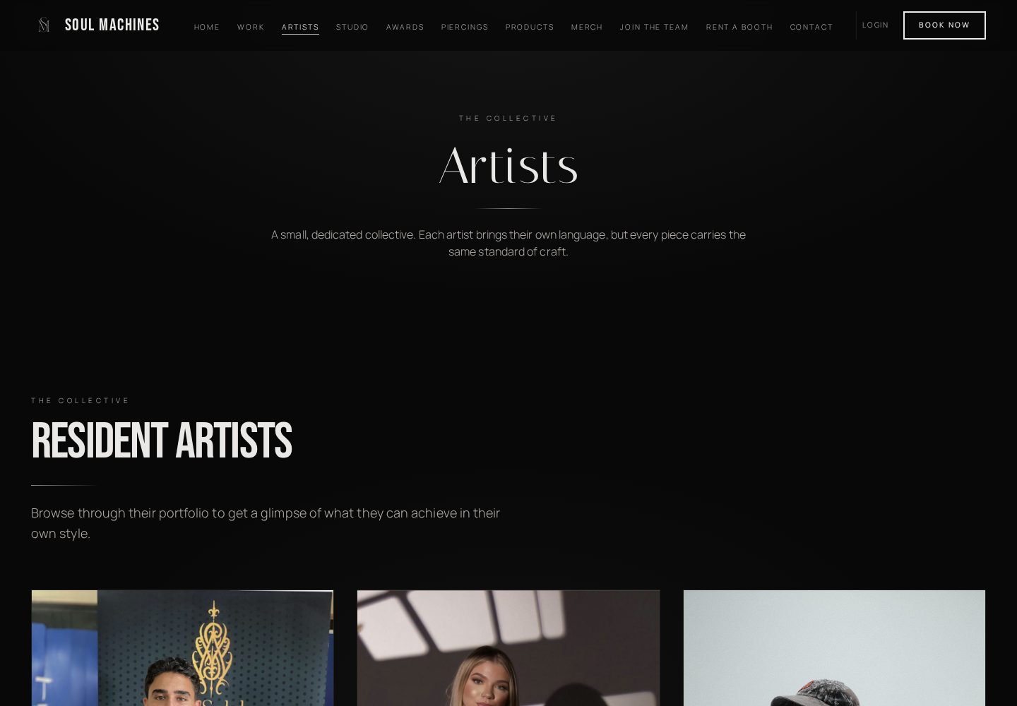 Soul Machine Studio website — Artists page
